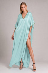 Aqua V-Neck Viscose Silk Kaftan Maxi Dress