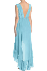 Aqua Blue Long Silk Dress