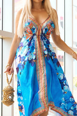 Azure Bloom Boho High-Low Maxi Dress