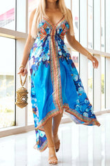 Azure Bloom Boho High-Low Maxi Dress