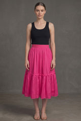 Barbie Pink Satin Midi Skirt with Ruffle Hem