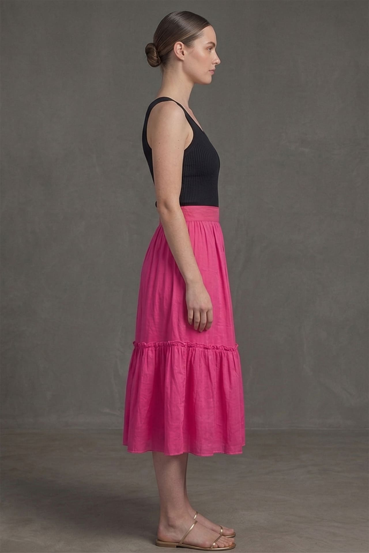 Barbie Pink Satin Midi Skirt with Ruffle Hem