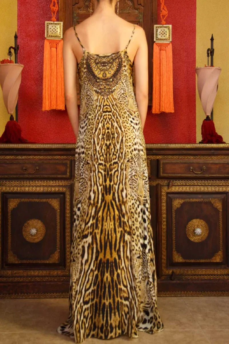 Black and Gold Cheetah Print Slip Dress