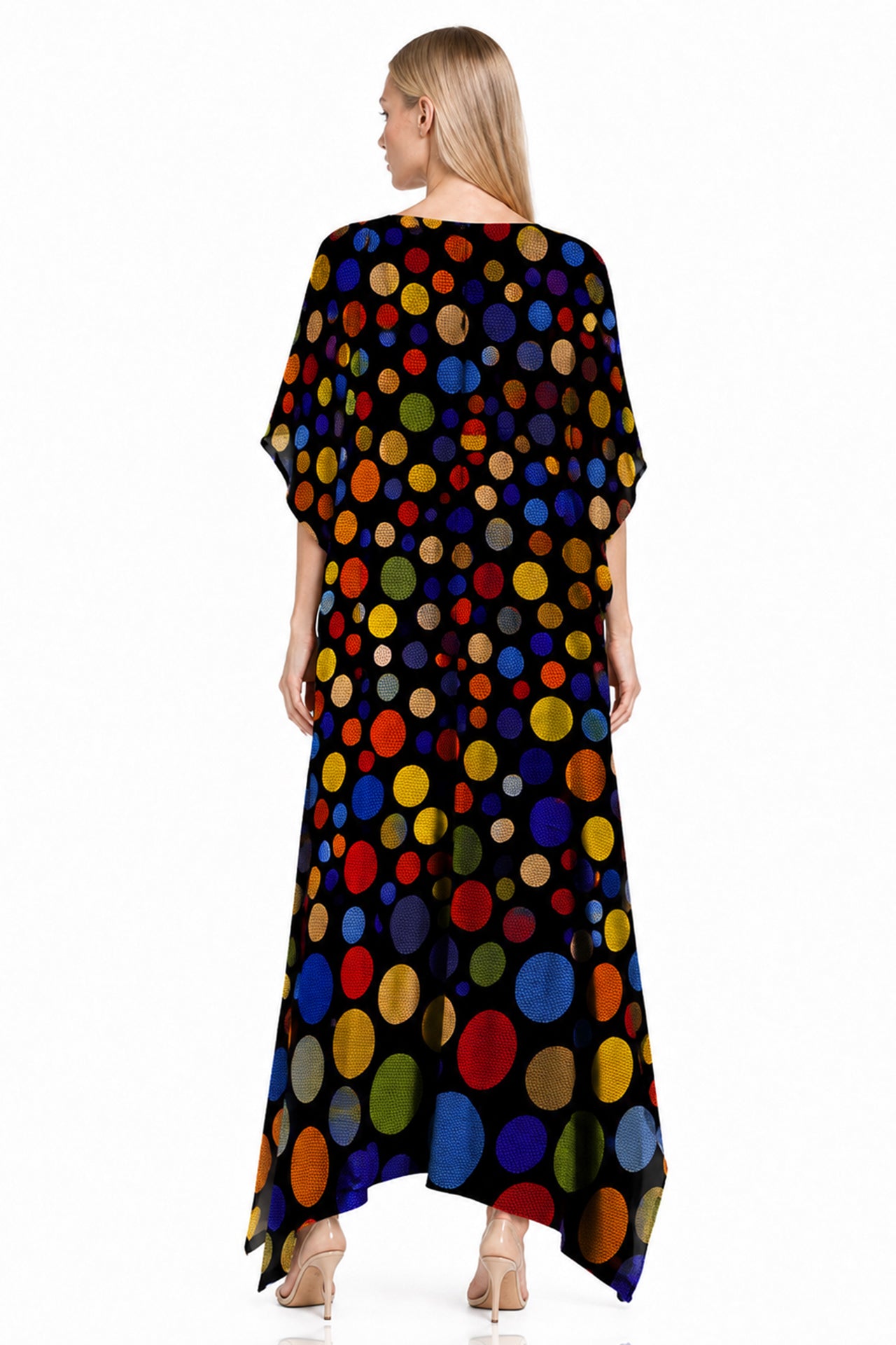 Black Multicolor Polka Dot Maxi Kaftan Dress