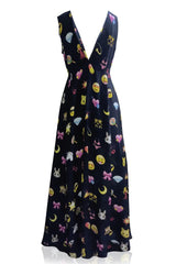 As Seen On Paris Hilton Emoji Print Black Maxi Dress