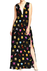 As Seen On Paris Hilton Emoji Print Black Maxi Dress
