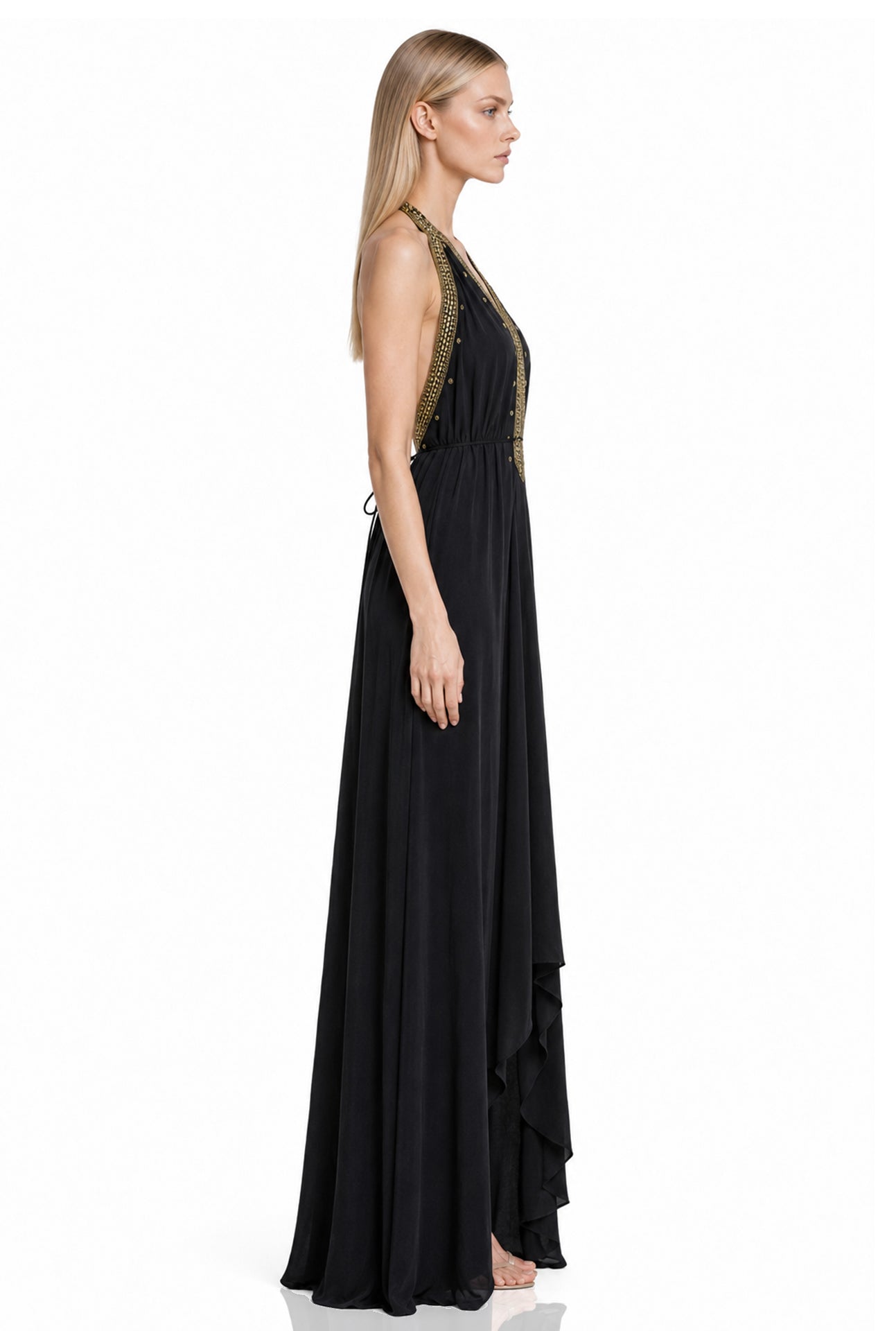 Black Draped Maxi Scarf Dress