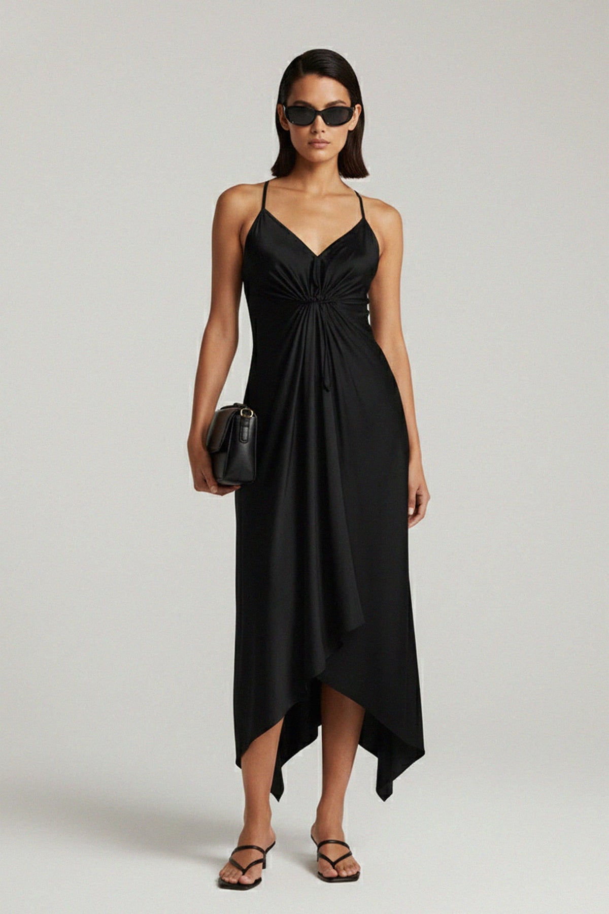 Black Asymmetrical Midi Dress