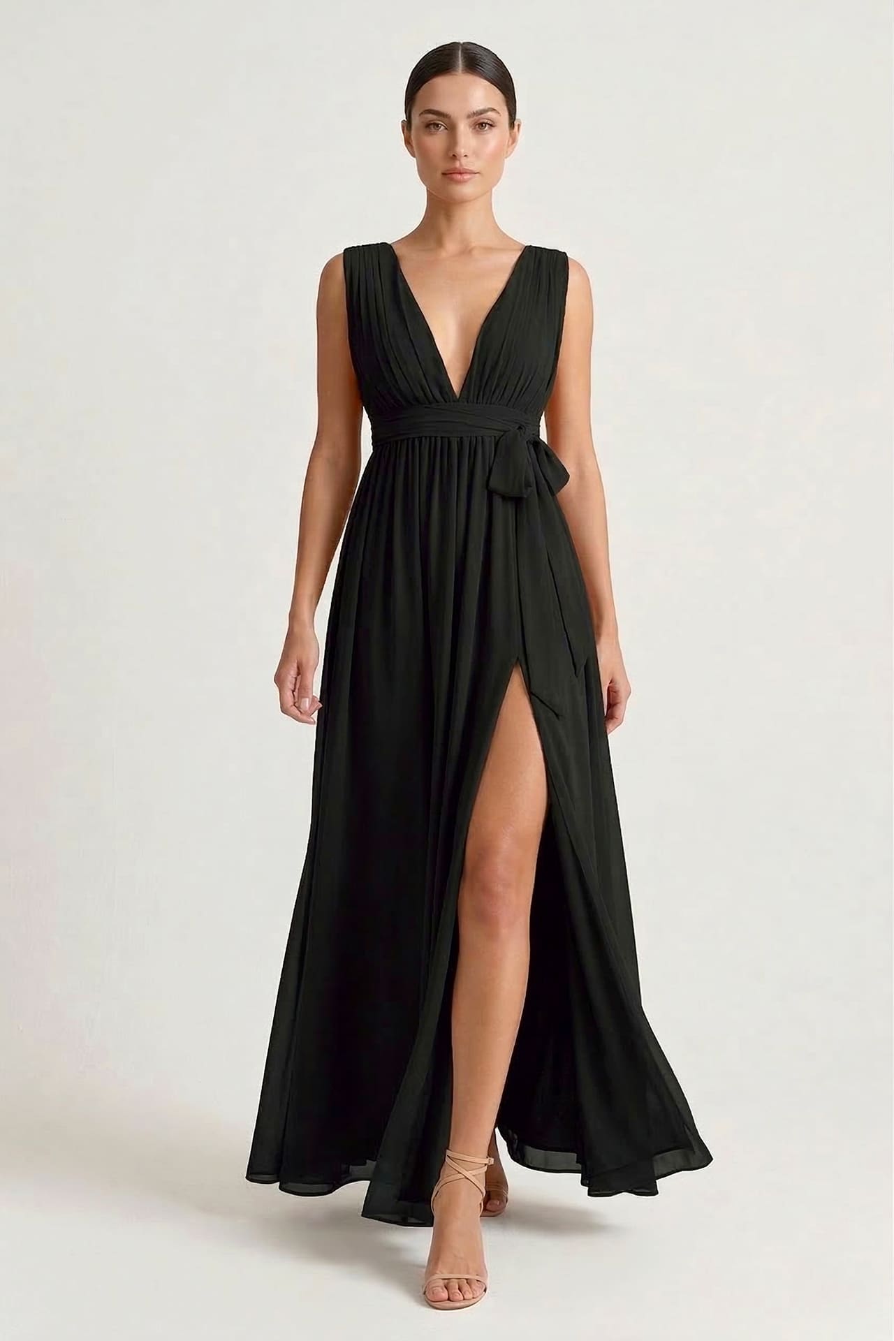 Black Heaven V-Neck Bridesmaid Dress – Elegant Formal Maxi Gown