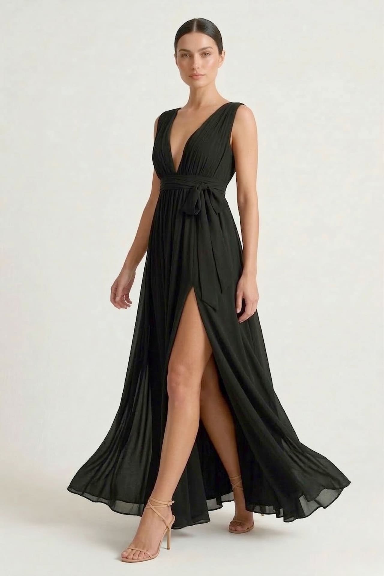 Black Heaven V-Neck Bridesmaid Dress – Elegant Formal Maxi Gown