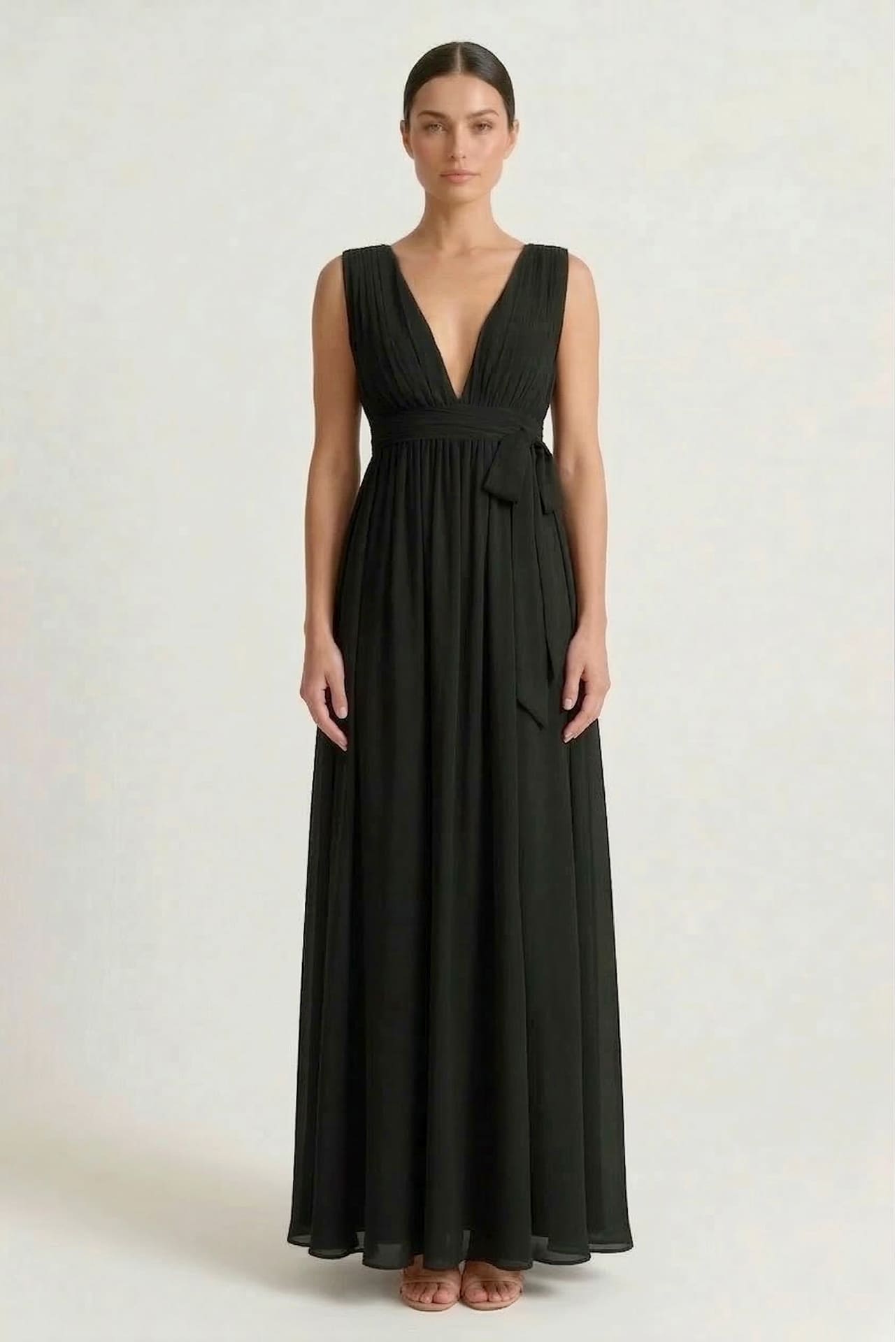 Black Heaven V-Neck Bridesmaid Dress – Elegant Formal Maxi Gown