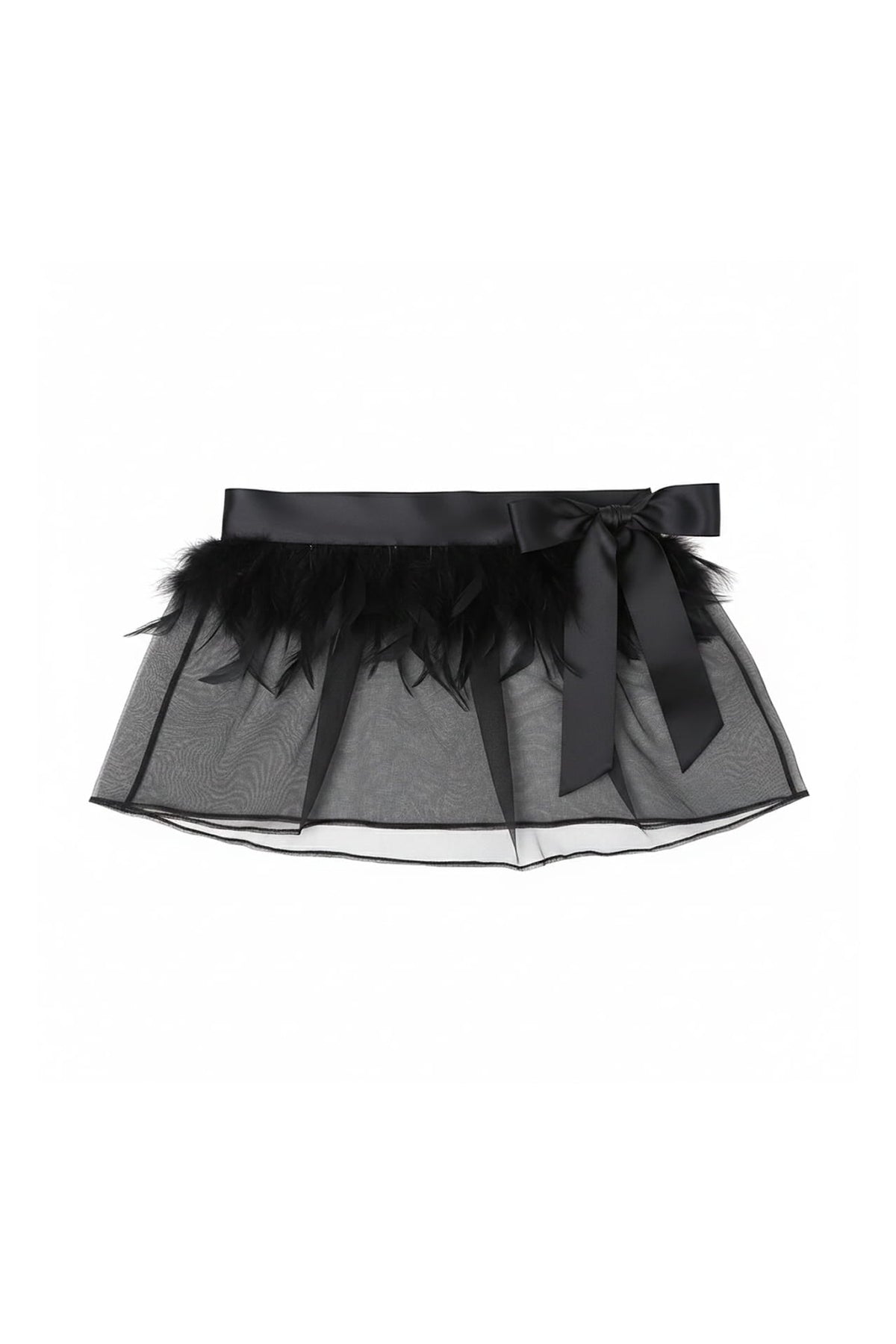 Black Organza Skirt Belt with Feather – Elegant Formal Waist Accessory