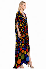 Black Multicolor Polka Dot Maxi Kaftan Dress