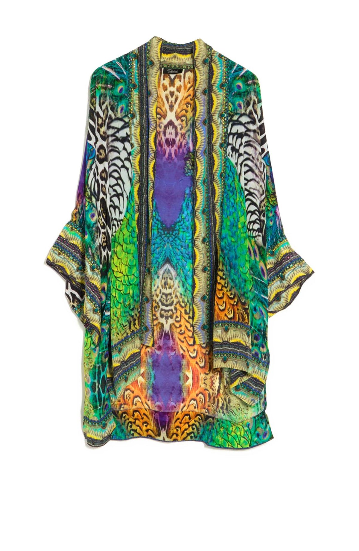 Black Baroque Print Short Kimono Robe