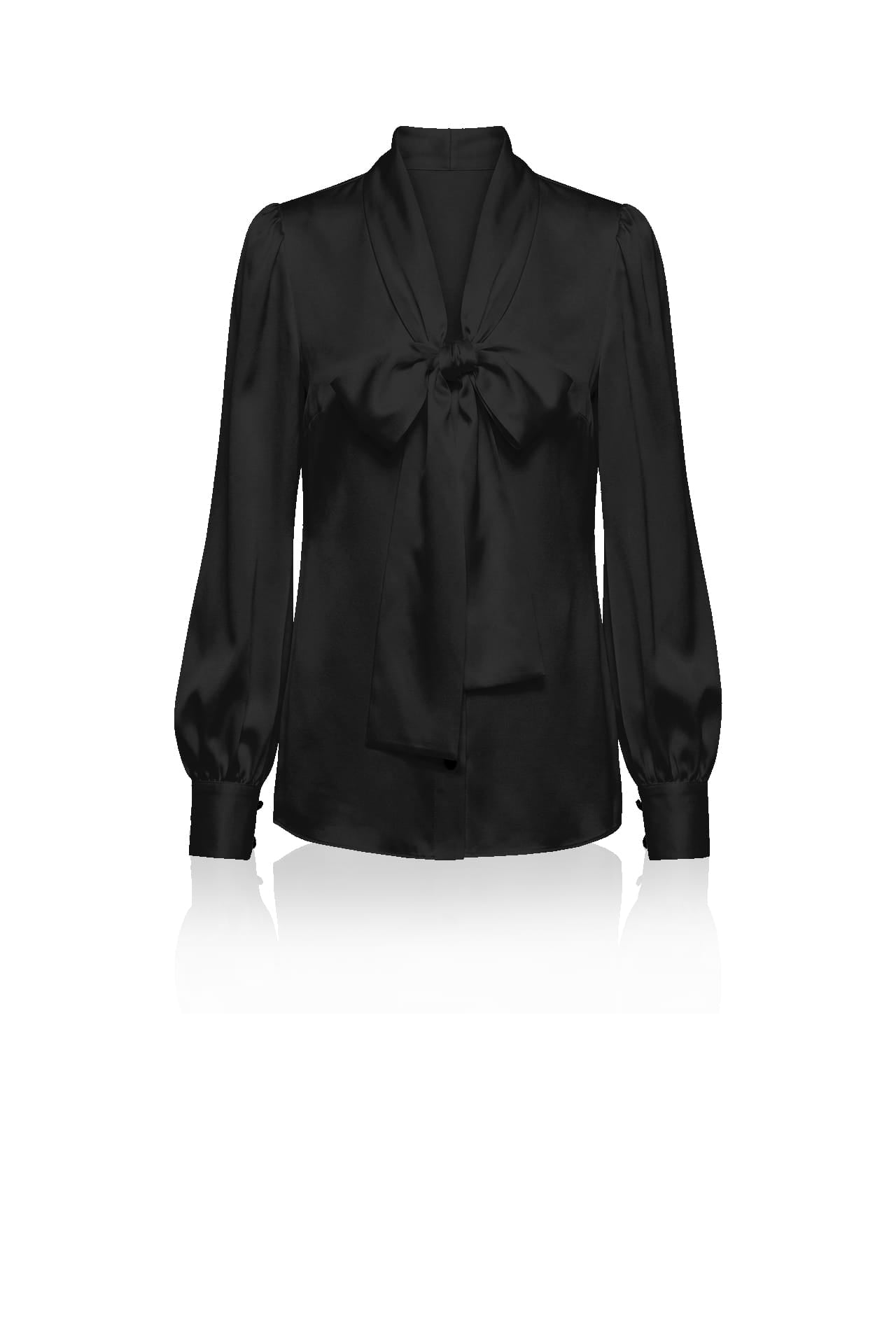 Black Satin Scarf Tie Neck Blouse