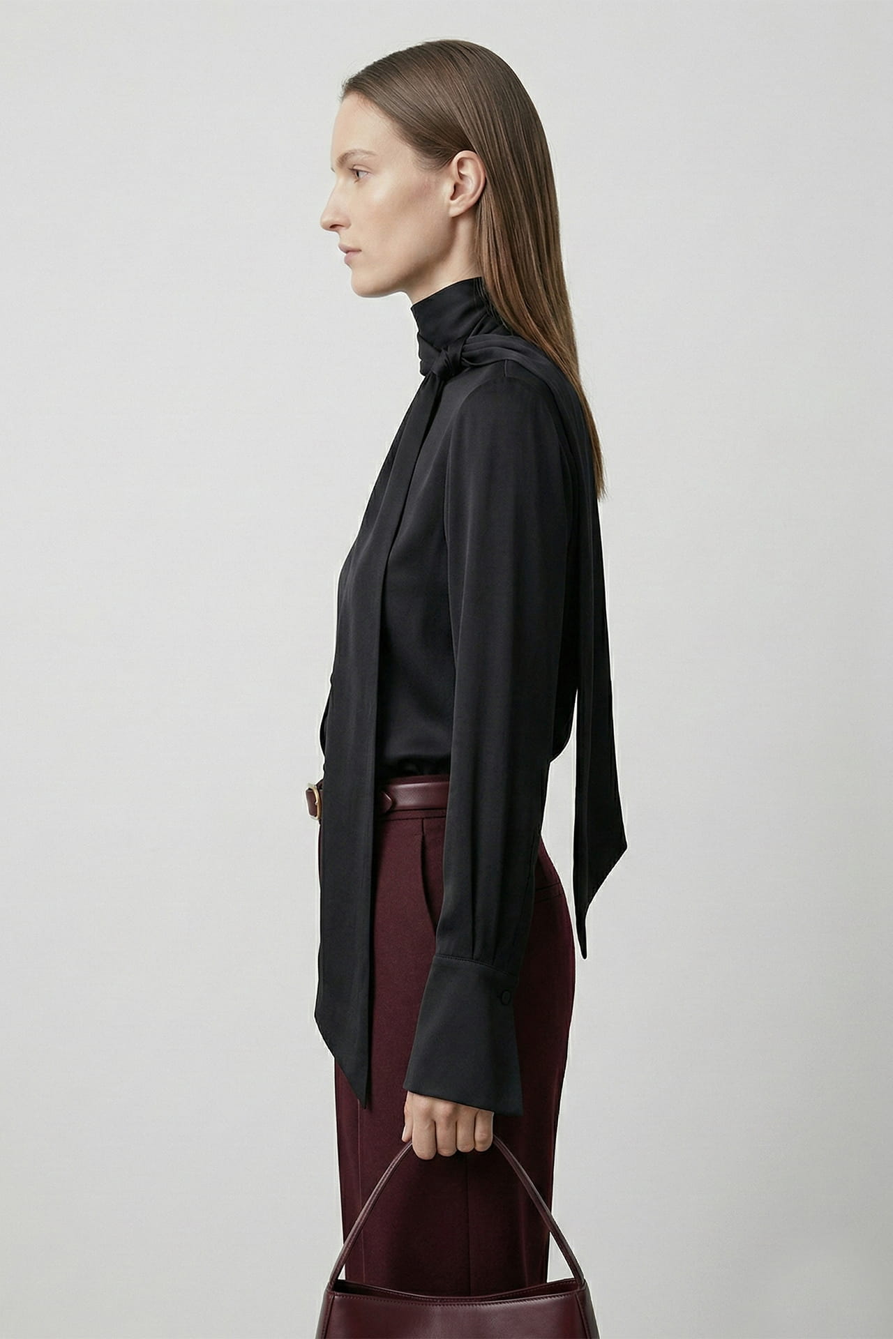 Black Scarf Tie Satin Blouse