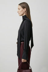 Black Scarf Tie Satin Blouse
