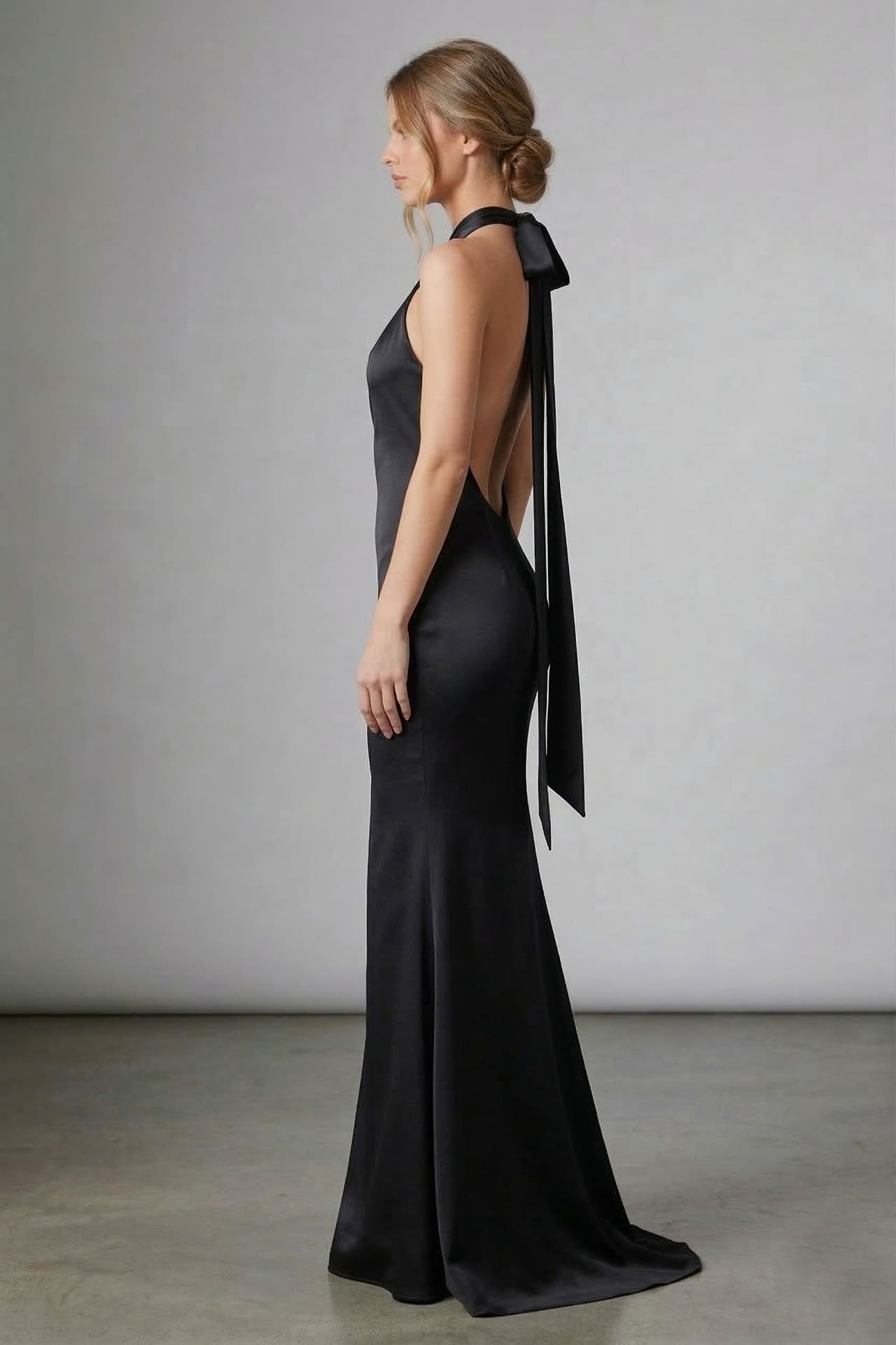 Black Satin High Neck Crisscross Halter Maxi Dress – Elegant Mermaid Formal Gown