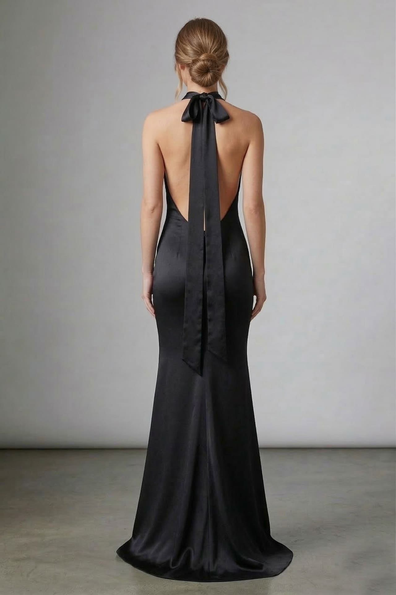 Black Satin High Neck Crisscross Halter Maxi Dress – Elegant Mermaid Formal Gown