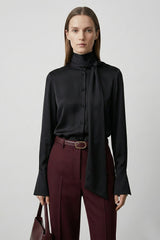 Black Scarf Tie Satin Blouse