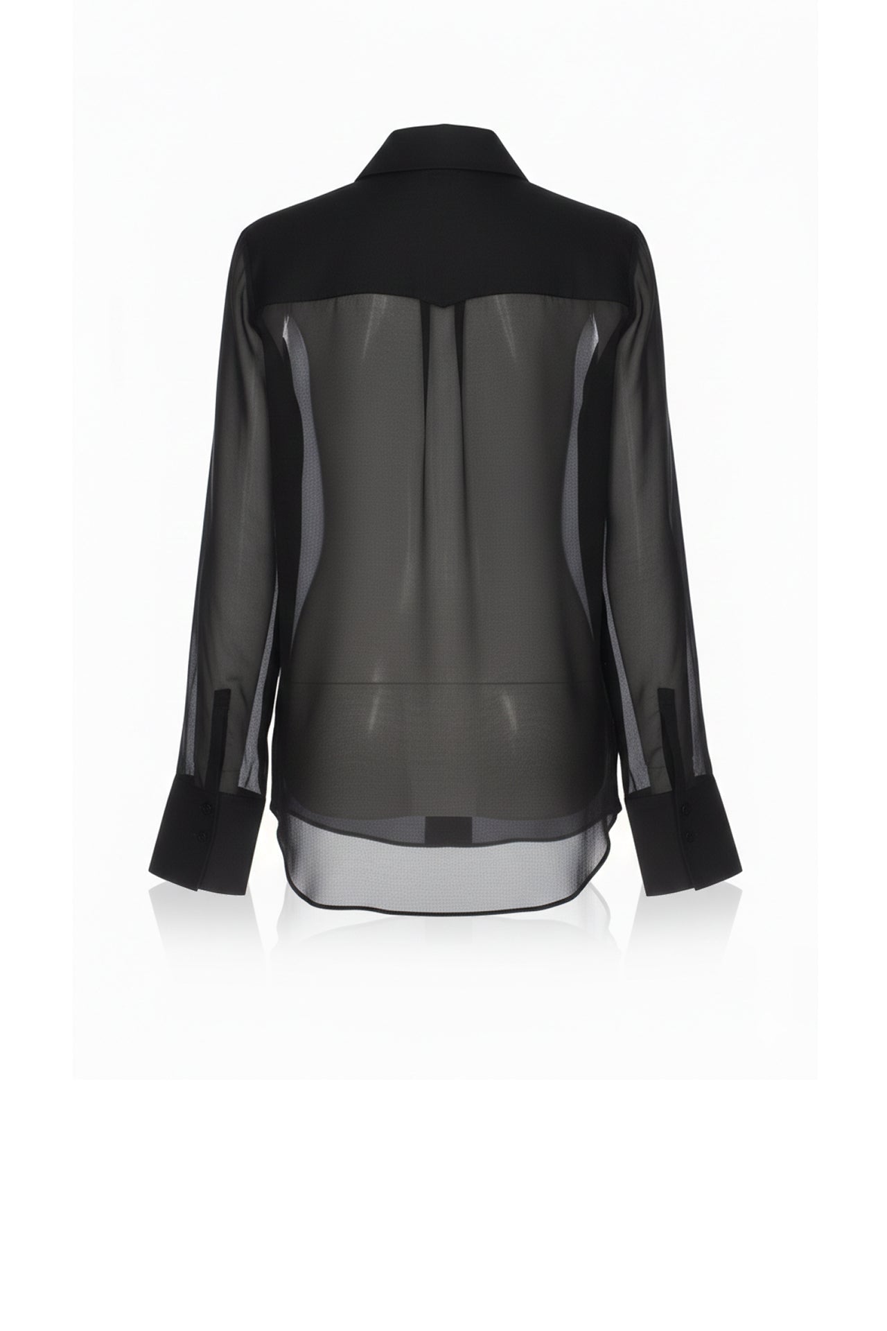 Black Sheer Organza Pocket Button-Up Shirt