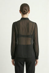Black Sheer Organza Tie Neck Shirt