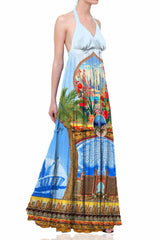 Blue Halter Neck Printed Dress