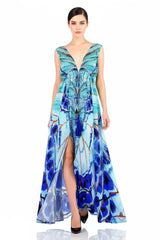 Annabella Butteryfly Print Blue Maxi Dress