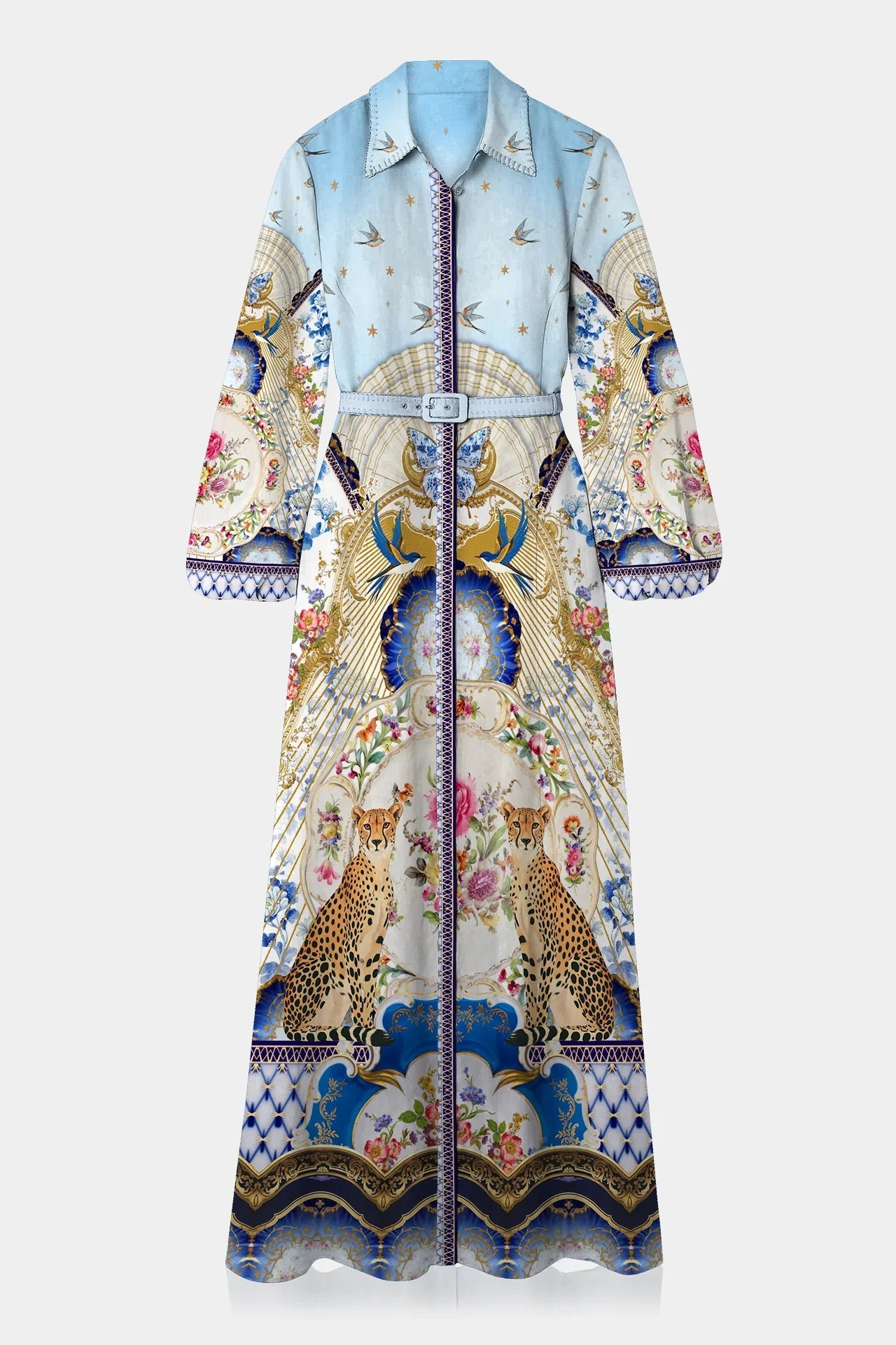 Blue Long Sleeve Long Shirt Dress
