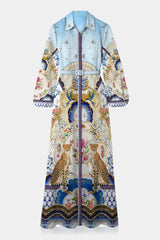 Blue Long Sleeve Long Shirt Dress