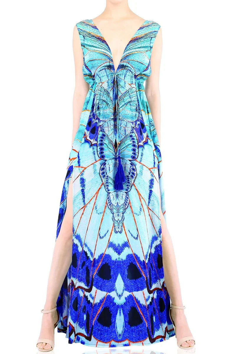 Annabella Butteryfly Print Blue Maxi Dress