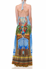 Blue Halter Neck Printed Dress
