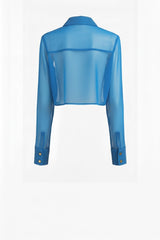 Blue Sheer Organza Cropped Shirt – Santorini Summer Sheer Top