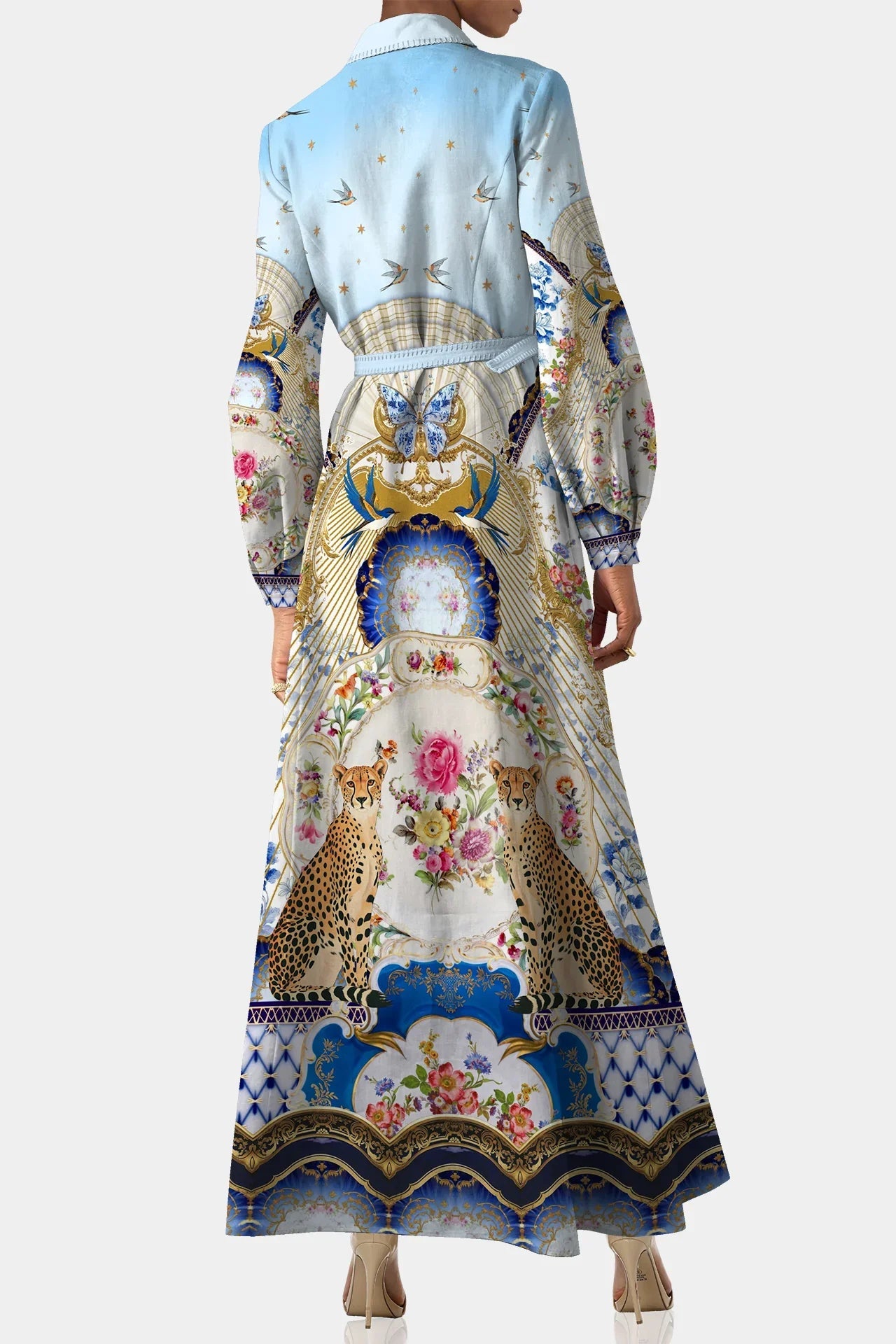 Blue Long Sleeve Long Shirt Dress