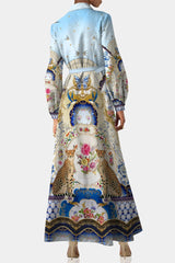 Blue Long Sleeve Long Shirt Dress