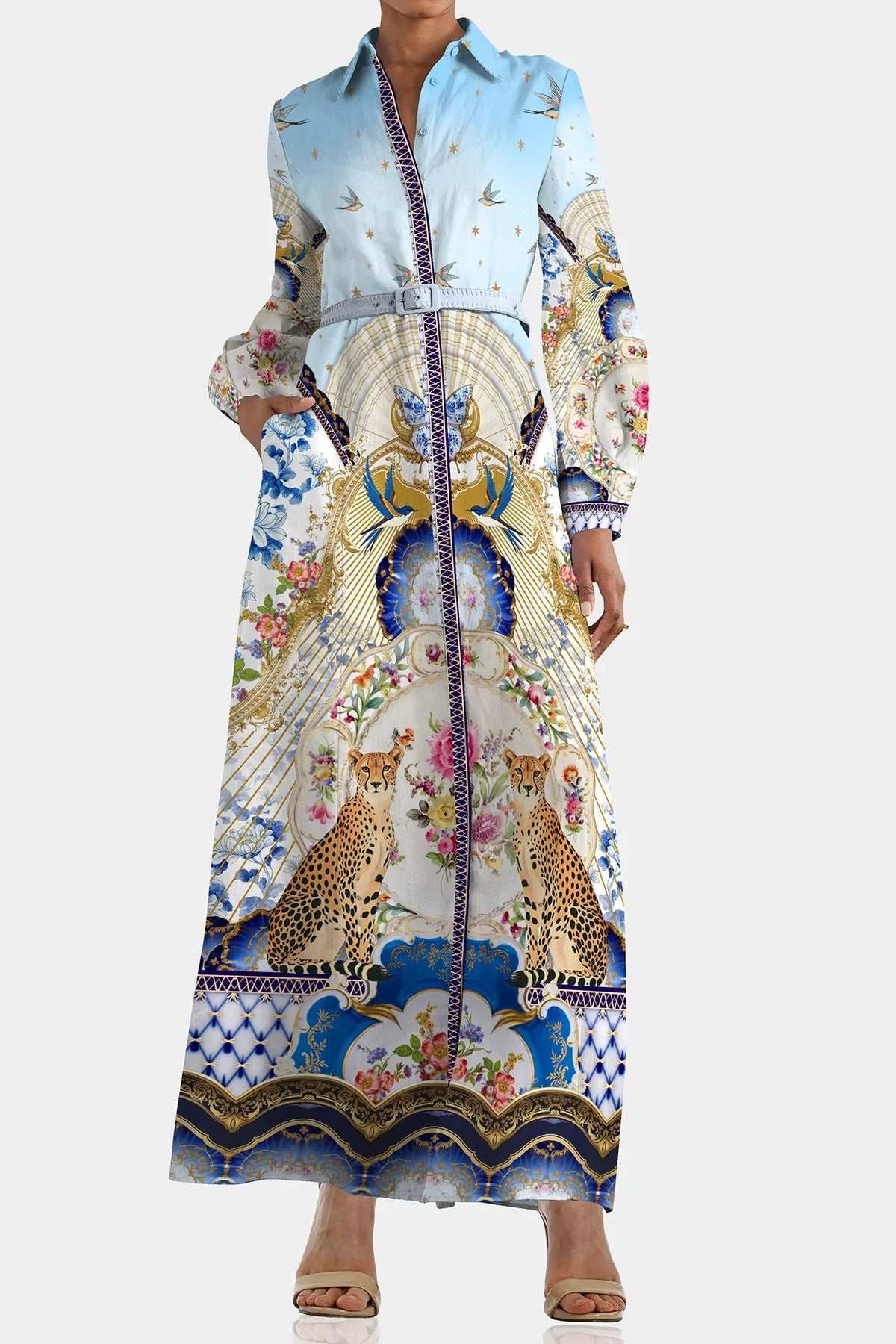 Blue Long Sleeve Long Shirt Dress