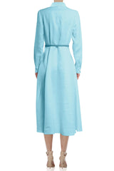 Aqua Blue Belted Midi Shirt Dress