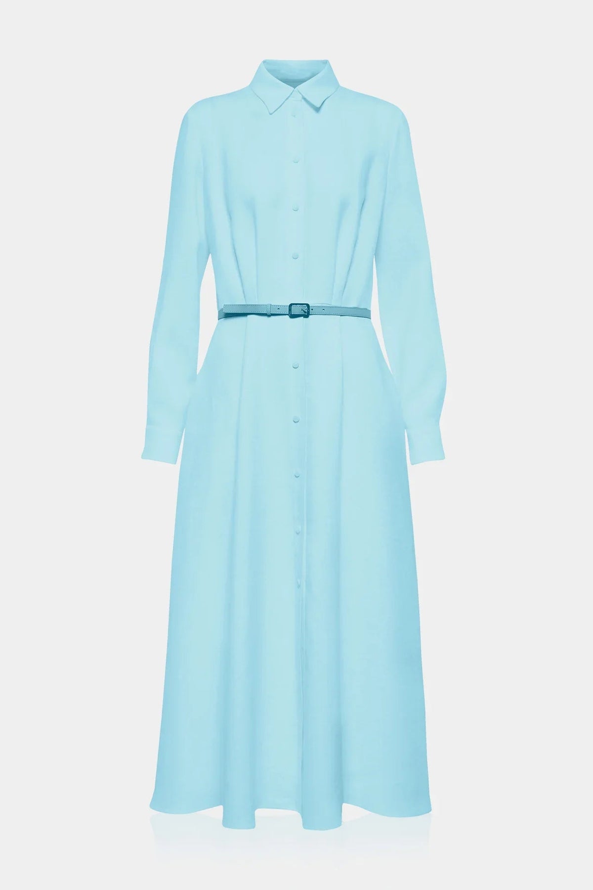 Aqua Blue Belted Midi Shirt Dress