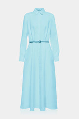 Aqua Blue Belted Midi Shirt Dress