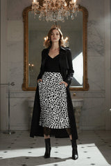 Animal Print Midi Skirt with Lace Trim