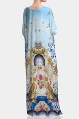 Blue Romanticism Print Viscose Silk Convertible Kaftan