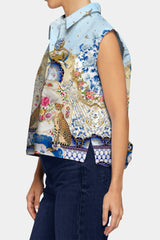 Blue Sleeveless Cute Print Shirts