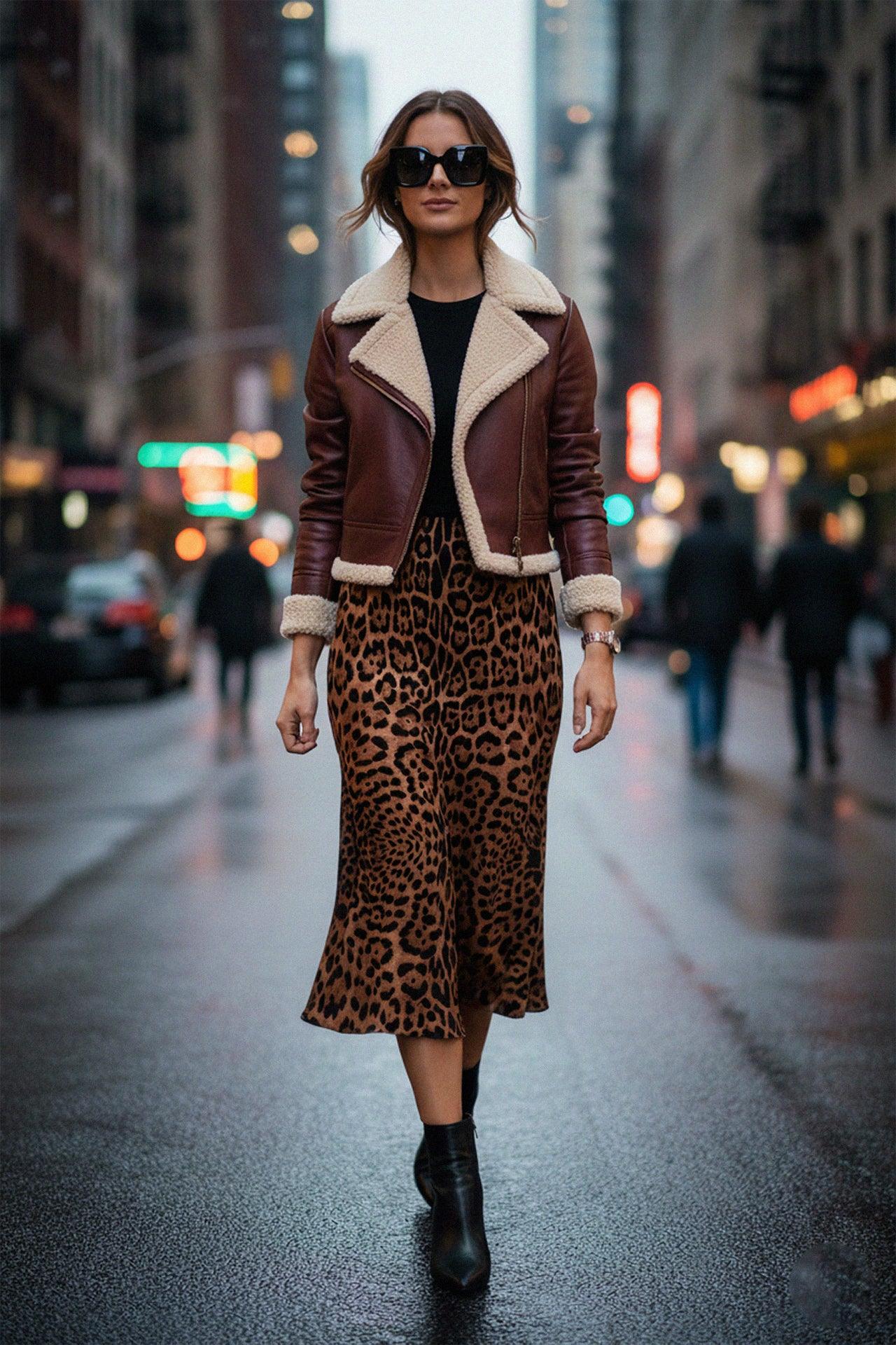 Animal Print Brown Knee Length Pencil Skirt