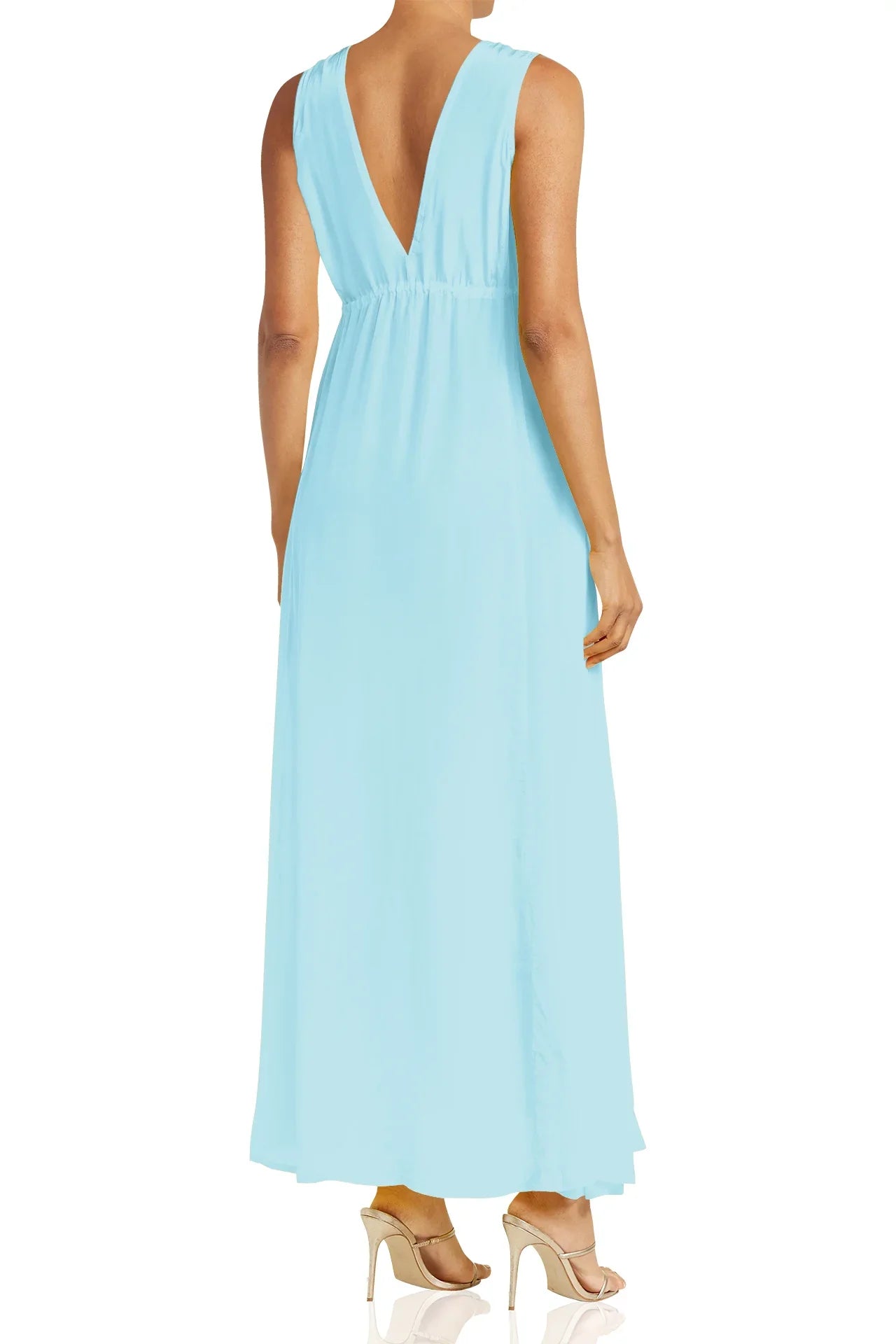 Aqua Blue Plunge Neck Dress