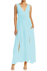 Aqua Blue Plunge Neck Dress