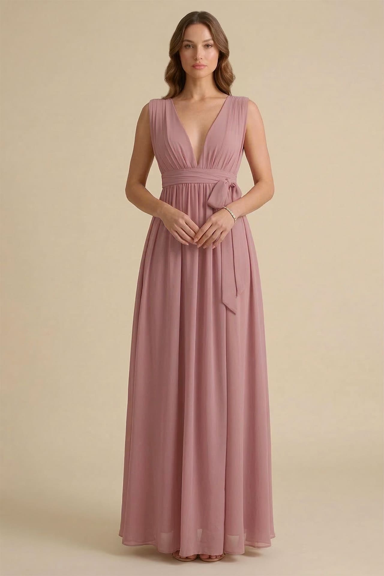 Amethyst Heaven V-Neck Bridesmaid Dress – Elegant Formal Maxi Gown