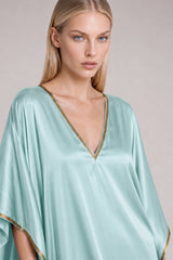 Aqua V-Neck Viscose Silk Kaftan Maxi Dress