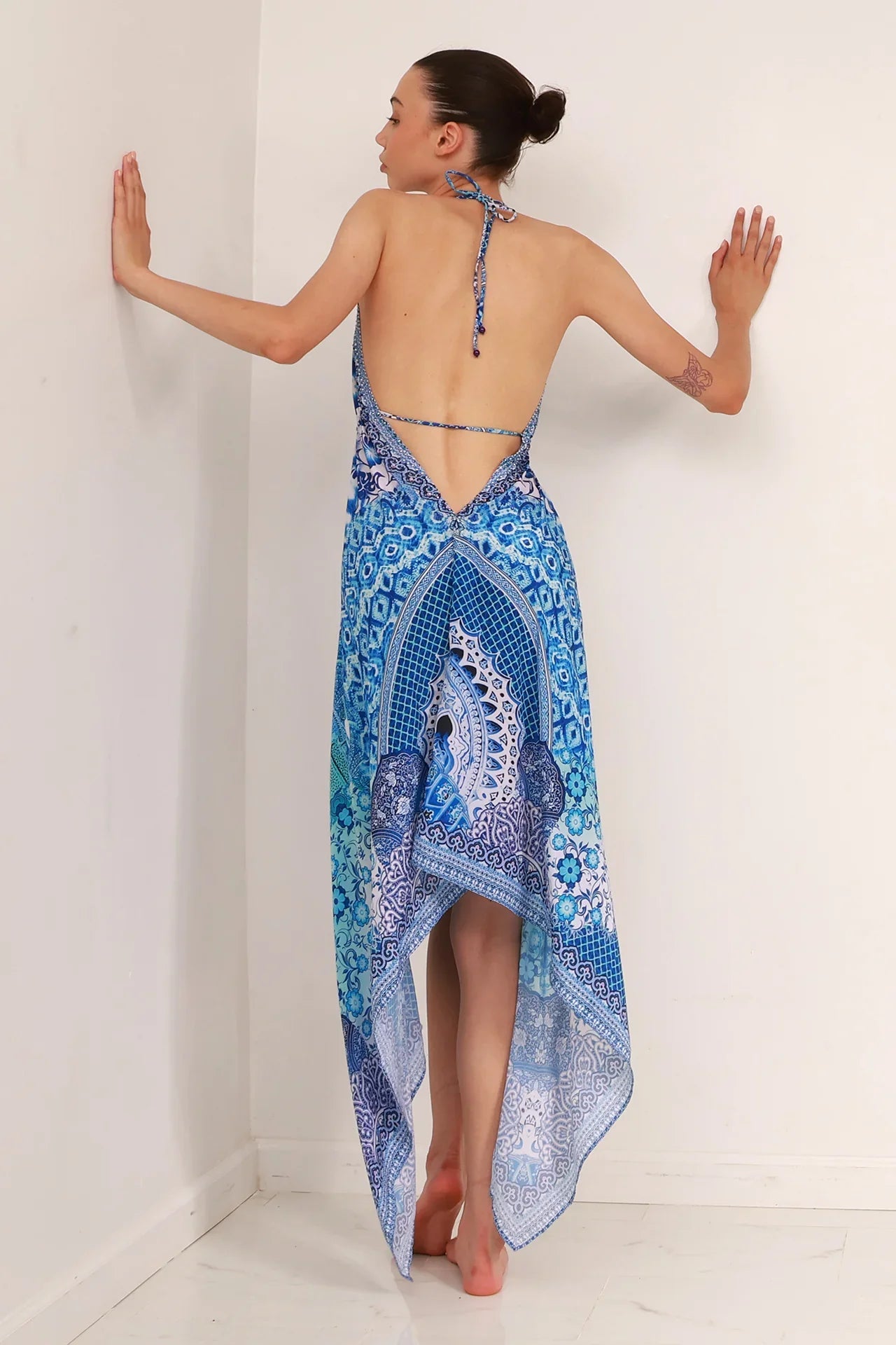 Blue Printed Scarf Dress