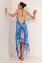 Blue Printed Scarf Dress