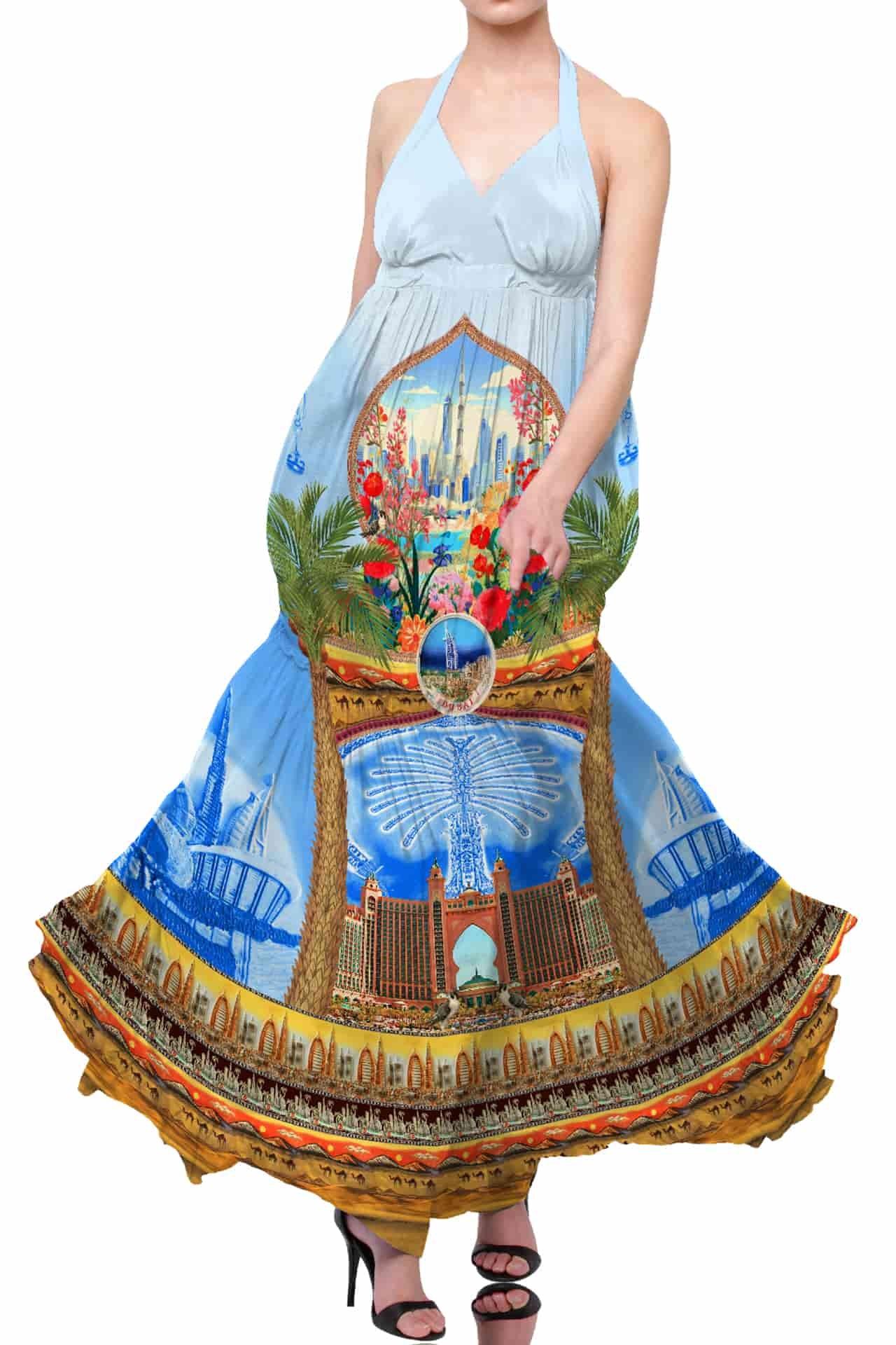 Blue Halter Neck Printed Dress